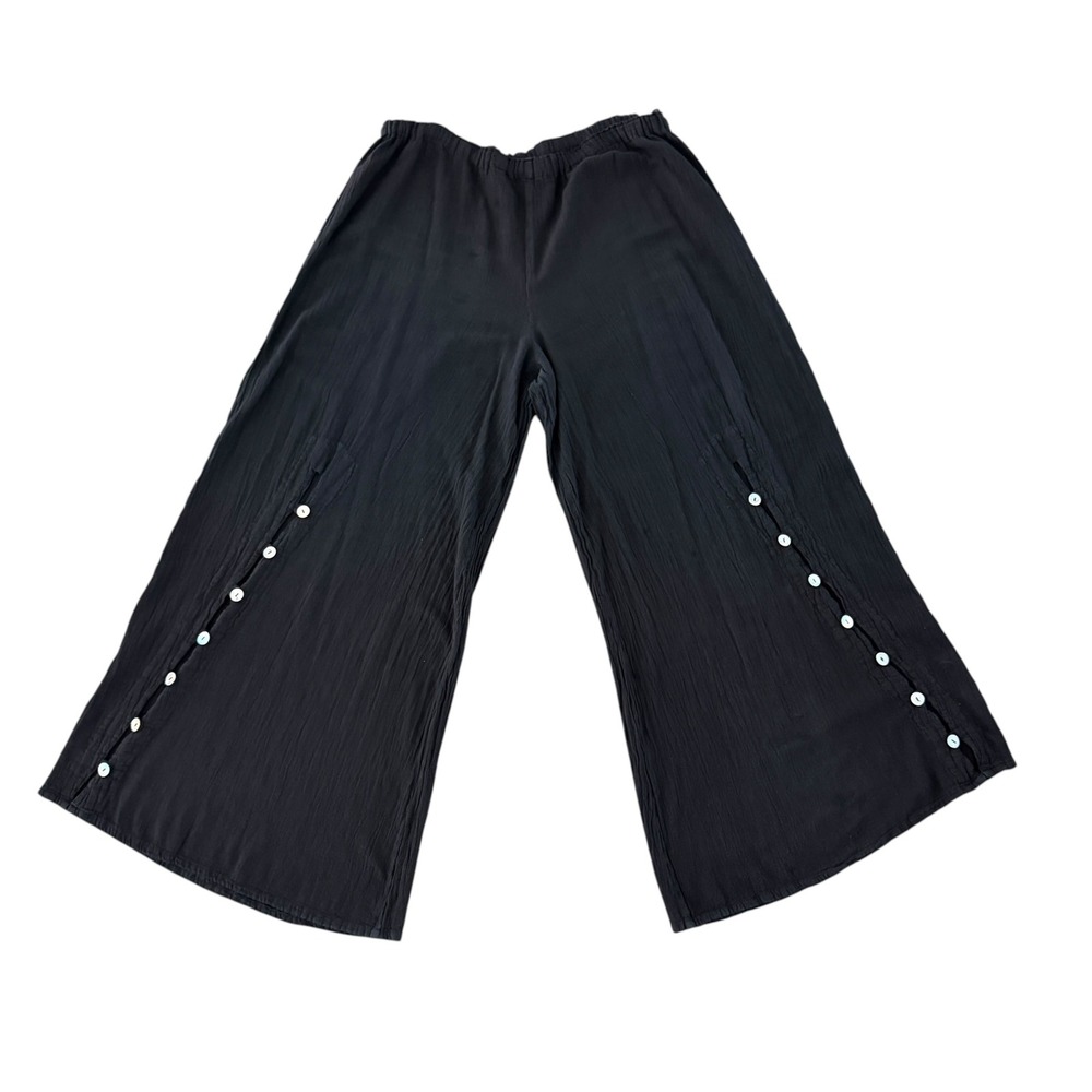 Oh My Gauze Dallas Wide Leg Pants Size 2 Black Lightweight Cotton Lagenlook Boho